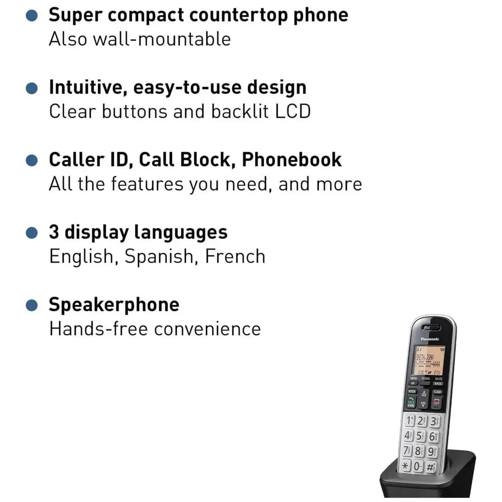 Panasonic Compact Cordless Phone with DECT 6.0, 1.6